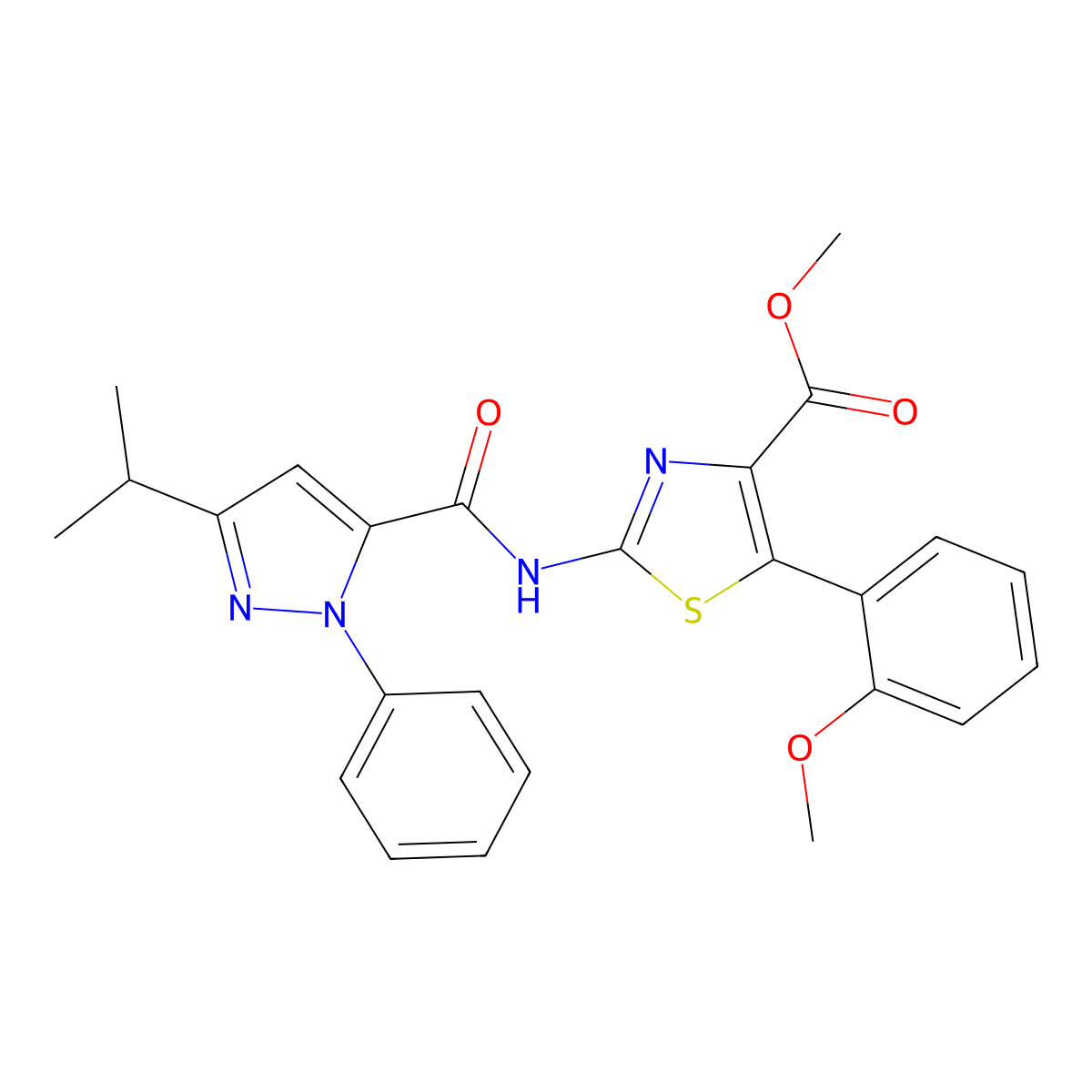 methyl 5-(2-methoxyphenyl)-2-({[1-phenyl-3-(propan-2-yl)-1H-pyrazol-5-yl]carbonyl}amino)-1,3-thiazole-4-carboxylate molecular structure, CAS 1630906-14-7