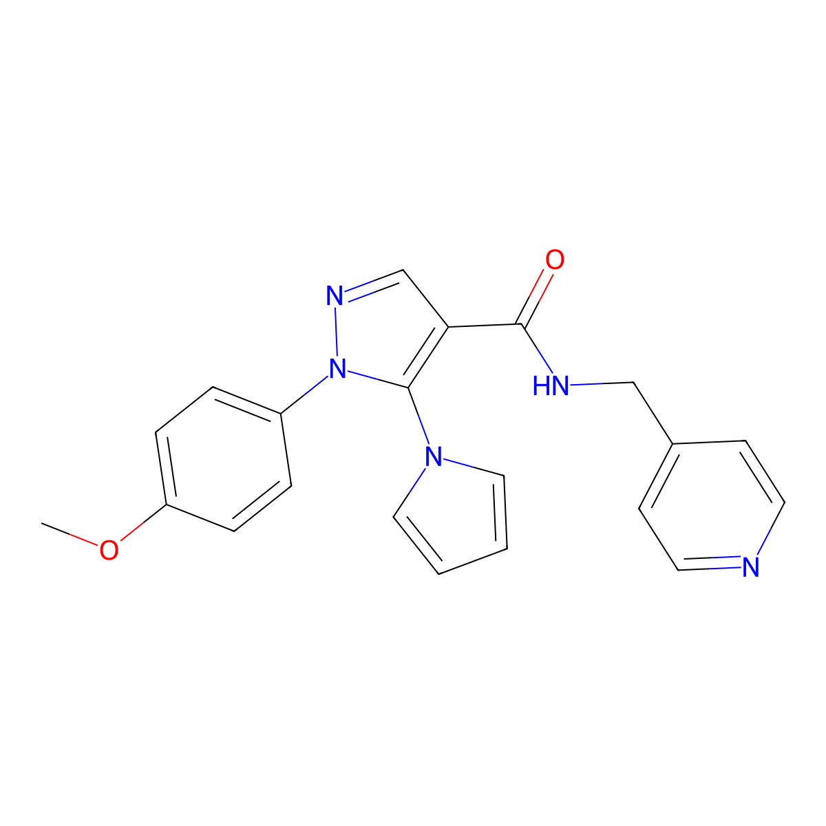 1-(4-methoxyphenyl)-N-(pyridin-4-ylmethyl)-5-(1H-pyrrol-1-yl)-1H-pyrazole-4-carboxamide molecular structure, CAS 1630906-18-1