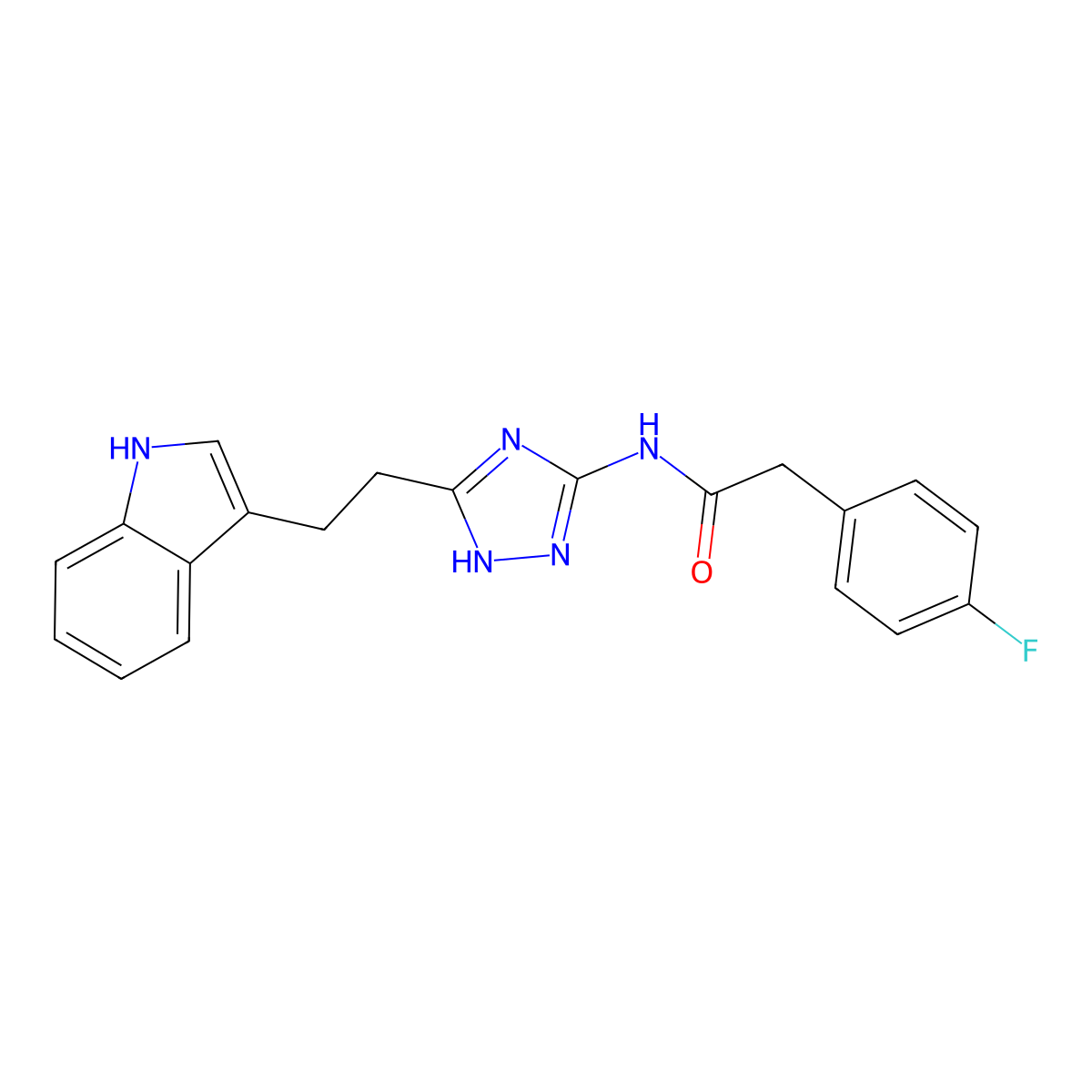 2-(4-fluorophenyl)-N-{3-[2-(1H-indol-3-yl)ethyl]-1H-1,2,4-triazol-5-yl}acetamide molecular structure, CAS 1630906-25-0