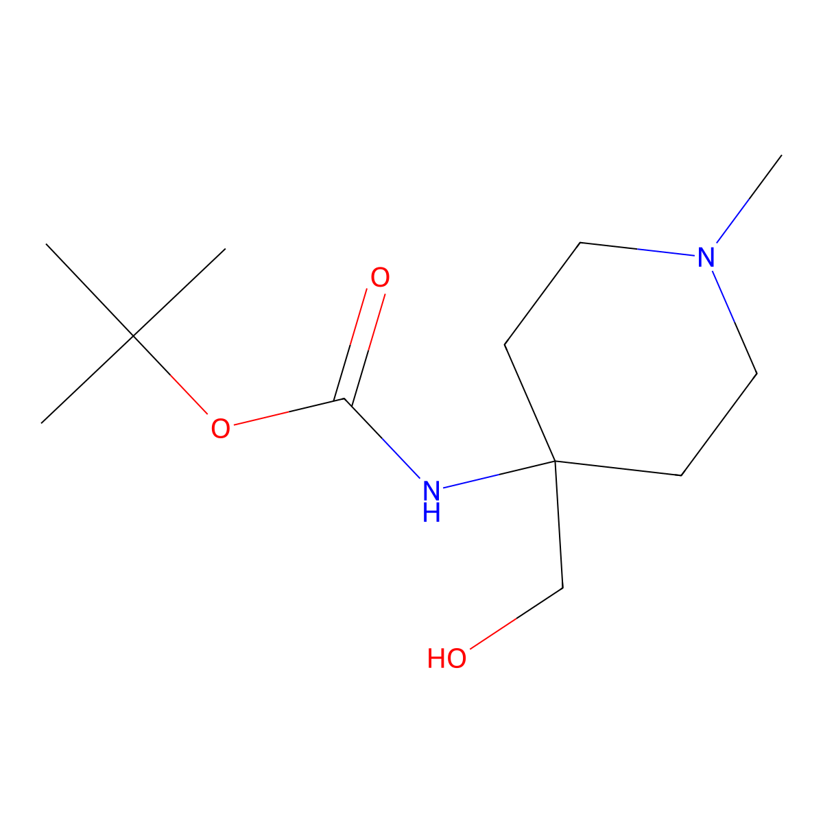 tert-butyl N-[4-(hydroxymethyl)-1-methylpiperidin-4-yl]carbamate molecular structure, CAS 1630906-32-9