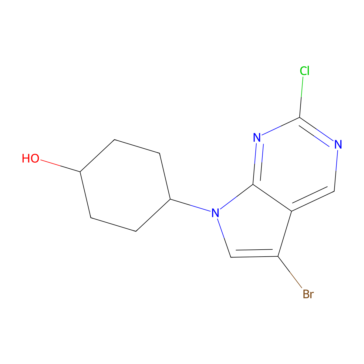 4-(5-Bromo-2-chloro-pyrrolo[2,3-d]pyrimidin-7-yl)cyclohexanol molecular structure, CAS 1630906-40-9