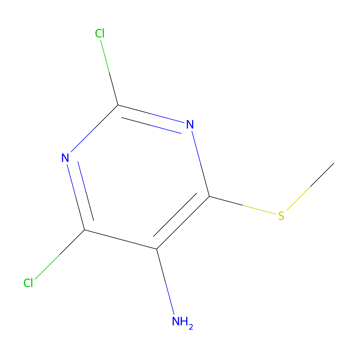 2,4-Dichloro-6-(methylthio)pyrimidin-5-amine molecular structure, CAS 1630906-59-0