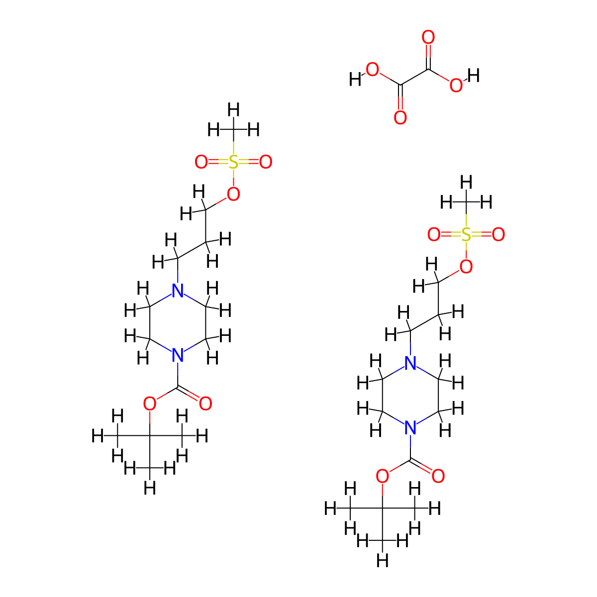 tert-Butyl 4-(3-((methylsulfonyl)oxy)propyl)piperazine-1-carboxylate hemioxalate molecular structure, CAS 1630906-77-2