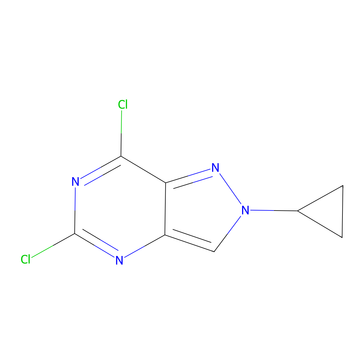 5,7-dichloro-2-cyclopropyl-2H-pyrazolo[4,3-d]pyrimidine molecular structure, CAS 1630906-84-1