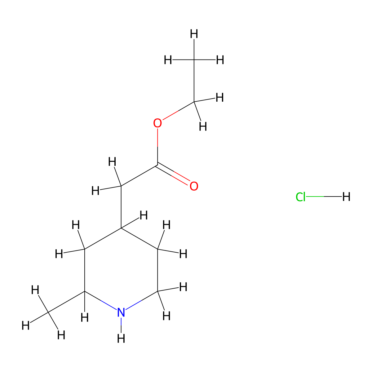 Ethyl 2-(2-methylpiperidin-4-yl)acetate hydrochloride molecular structure, CAS 1630907-07-1