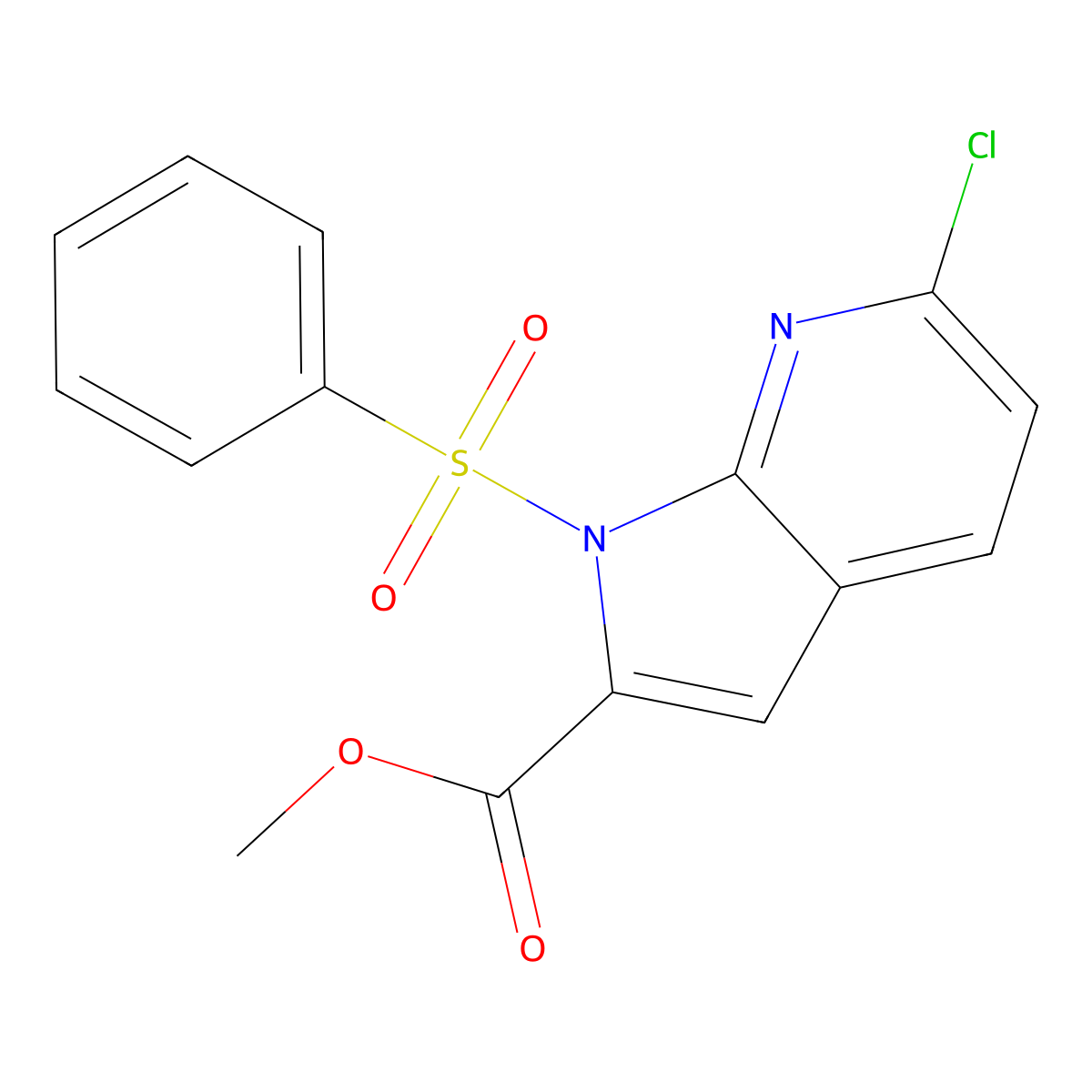 methyl 1-(benzenesulfonyl)-6-chloro-1H-pyrrolo[2,3-b]pyridine-2-carboxylate molecular structure, CAS 1630907-18-4
