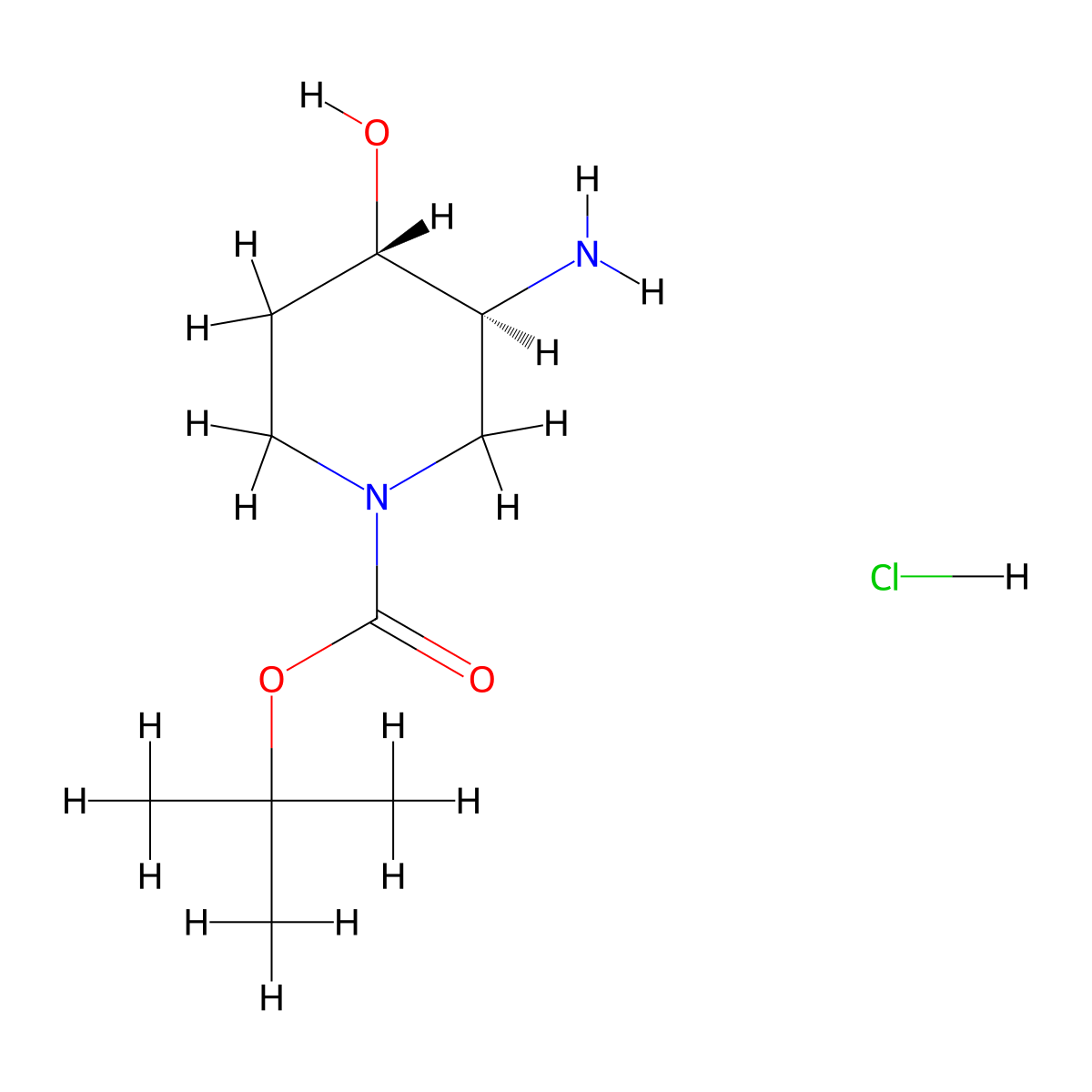 trans-3-Amino-1-boc-4-hydroxypiperidine HCl molecular structure, CAS 1630907-19-5