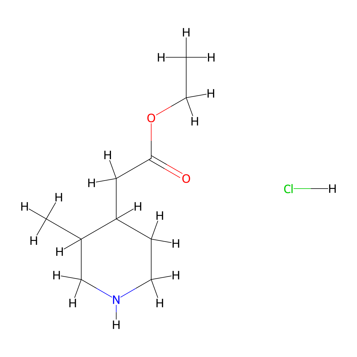 Ethyl 2-(3-methylpiperidin-4-yl)acetate hydrochloride molecular structure, CAS 1630907-26-4