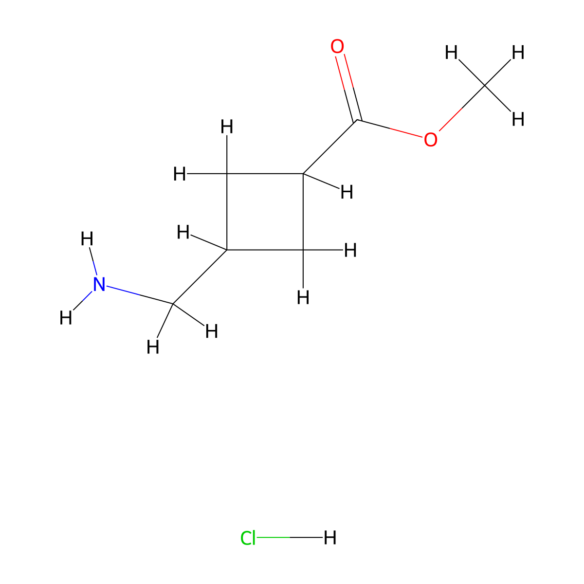 Methyl 3-(aminomethyl)cyclobutanecarboxylate hydrochloride molecular structure, CAS 1630907-39-9