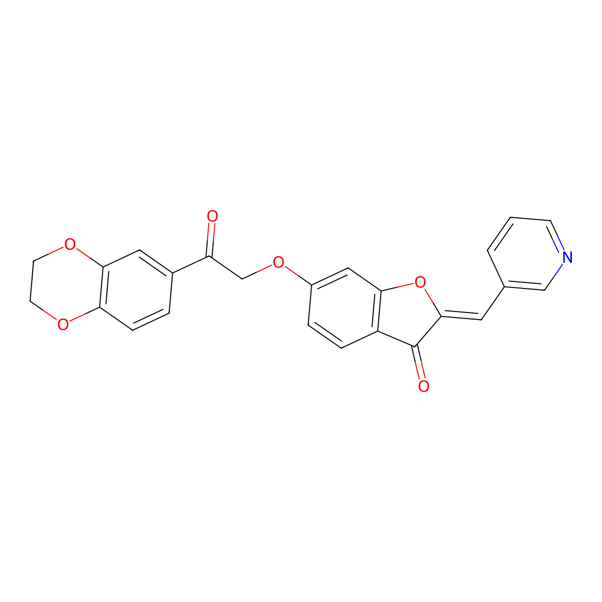 3(2H)-Benzofuranone, 6-[2-(2,3-dihydro-1,4-benzodioxin-6-yl)-2-oxoethoxy]-2-(3-pyridinylmethylene)- molecular structure, CAS 1630907-86-6
