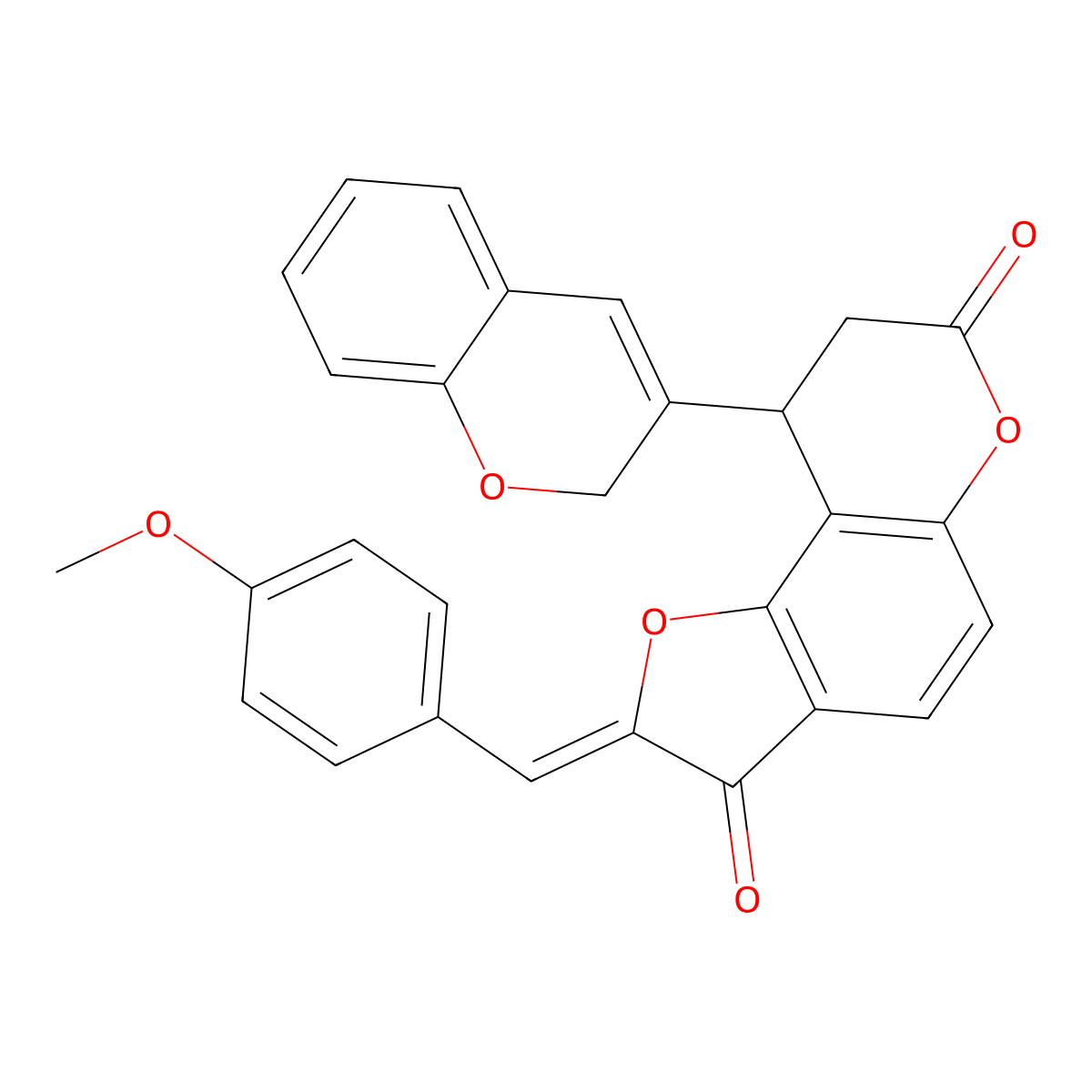 7H-Furo[2,3-f][1]benzopyran-3,7(2H)-dione, 9-(2H-1-benzopyran-3-yl)-8,9-dihydro-2-[(4-methoxyphenyl)methylene]- molecular structure, CAS 1630908-08-5