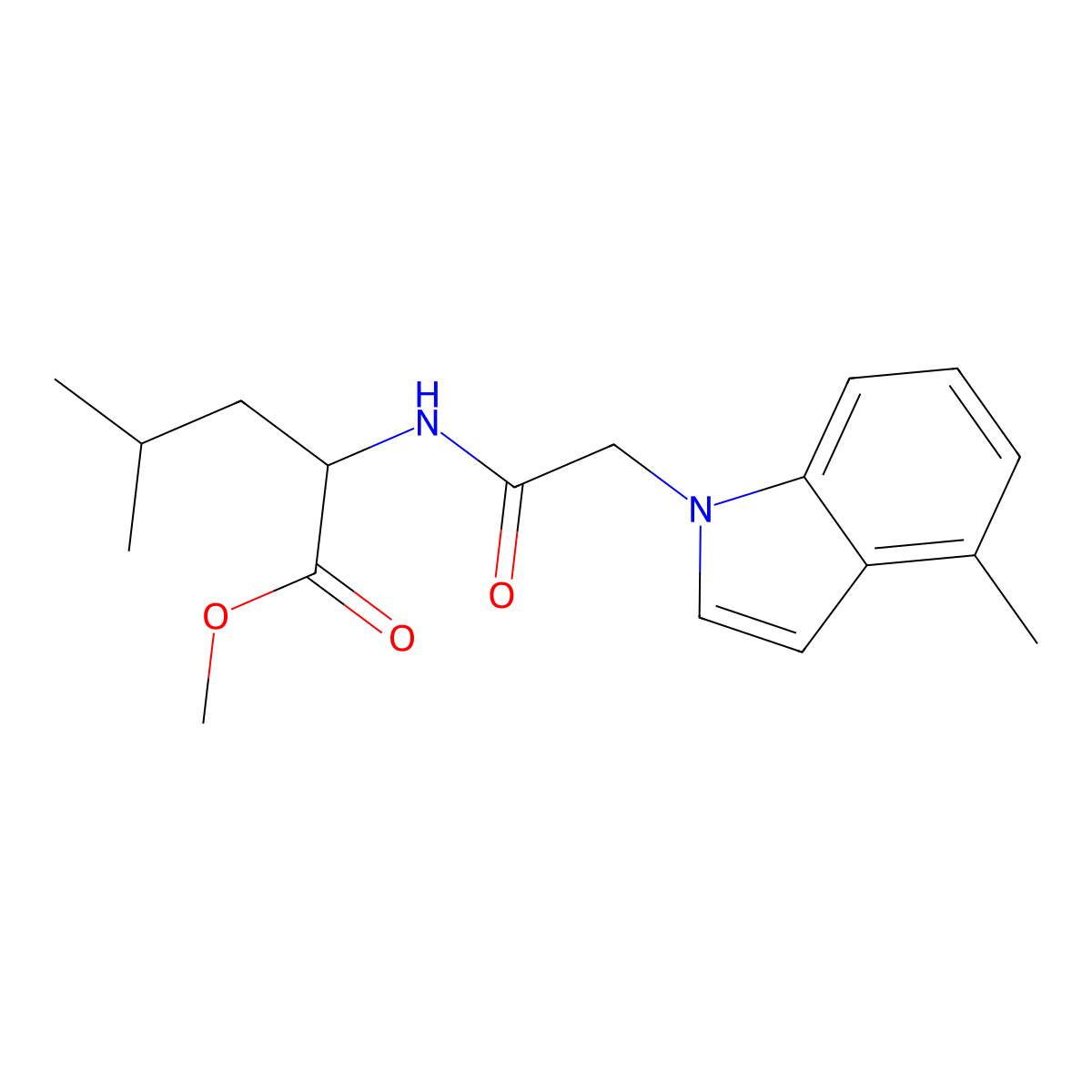 (S)-methyl 4-methyl-2-(2-(4-methyl-1H-indol-1-yl)acetamido)pentanoate molecular structure, CAS 1630922-32-5