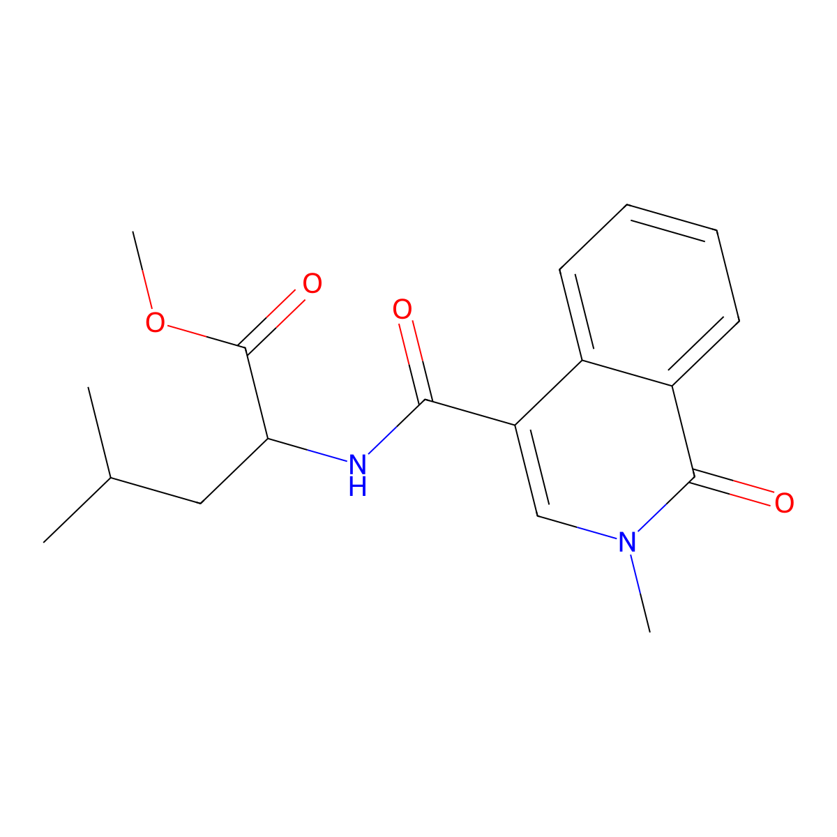 (S)-methyl 4-methyl-2-(2-methyl-1-oxo-1,2-dihydroisoquinoline-4-carboxamido)pentanoate molecular structure, CAS 1630922-65-4