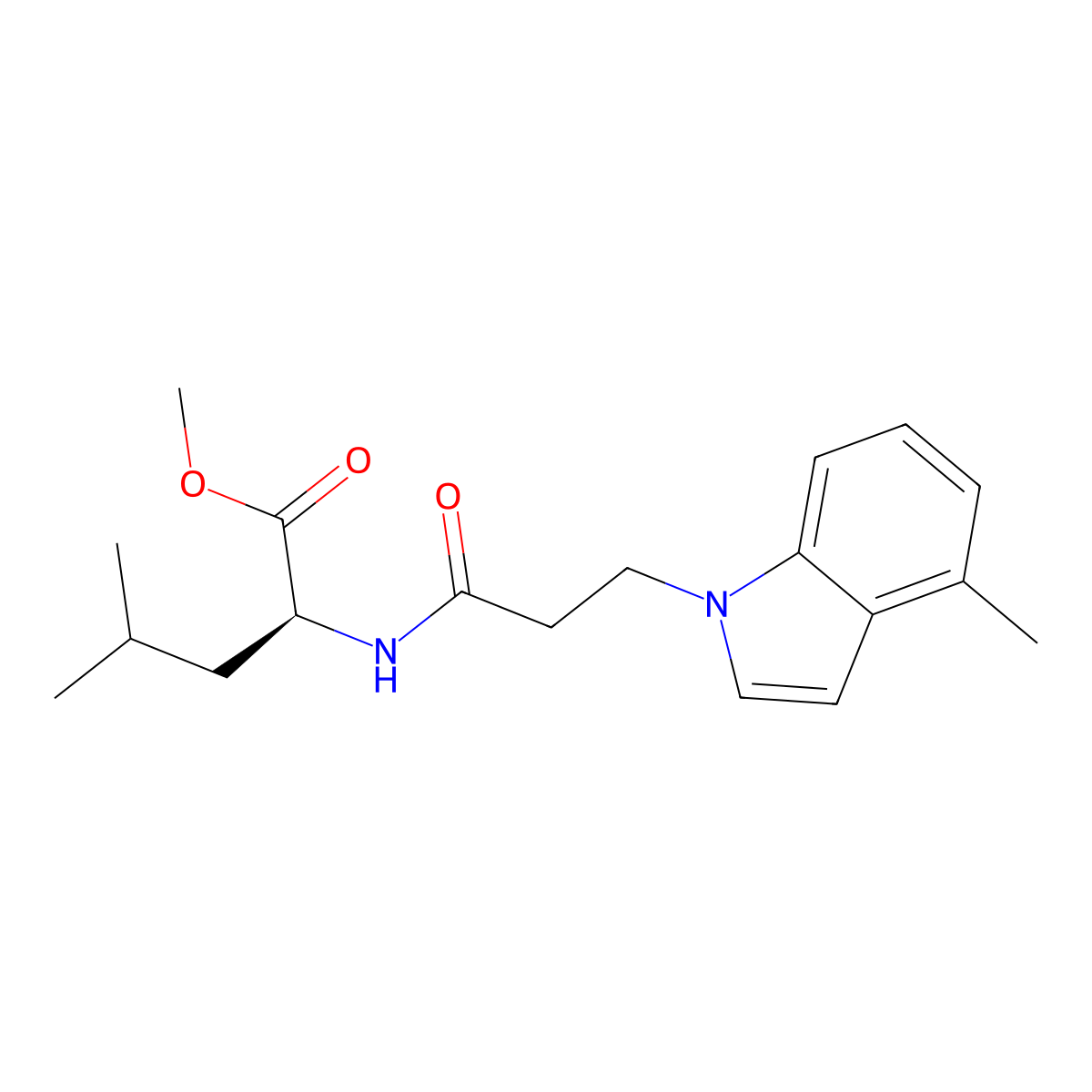 (S)-methyl 4-methyl-2-(3-(4-methyl-1H-indol-1-yl)propanamido)pentanoate molecular structure, CAS 1630935-61-3
