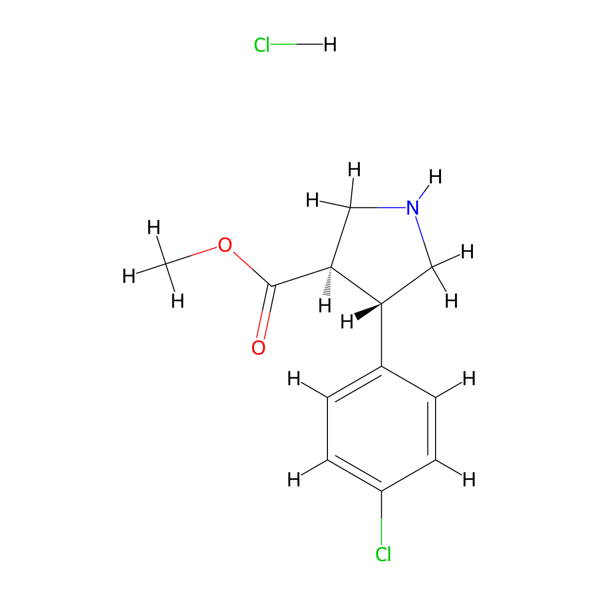 methyl (3R,4S)-4-(4-chlorophenyl)pyrrolidine-3-carboxylate hydrochloride molecular structure, CAS 1630945-13-9