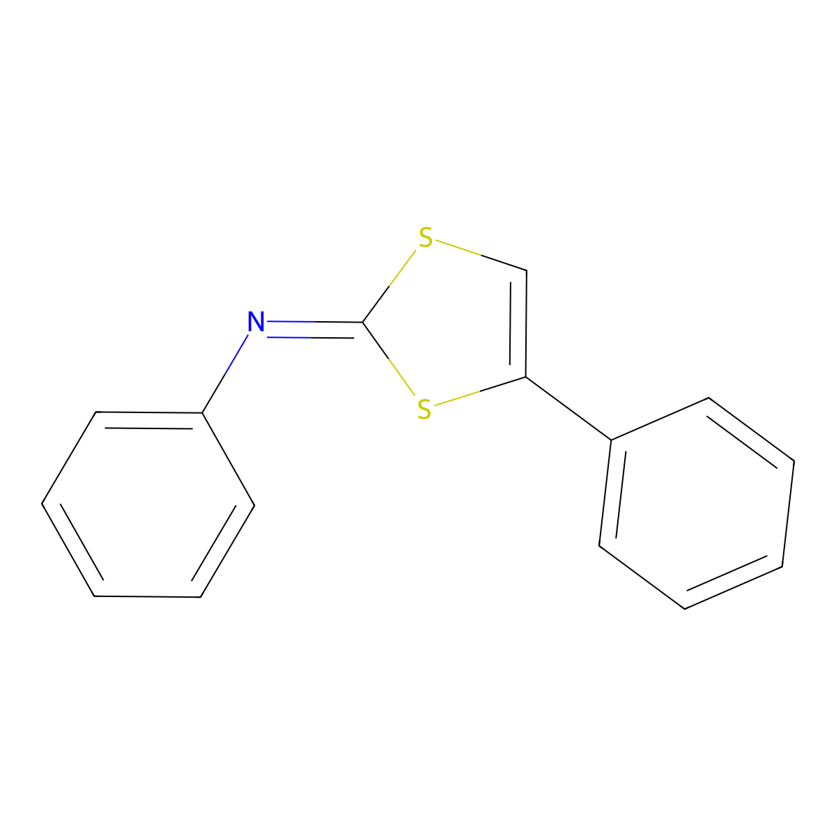 Benzenamine, N-(4-phenyl-1,3-dithiol-2-ylidene)- molecular structure, CAS 1631-55-6