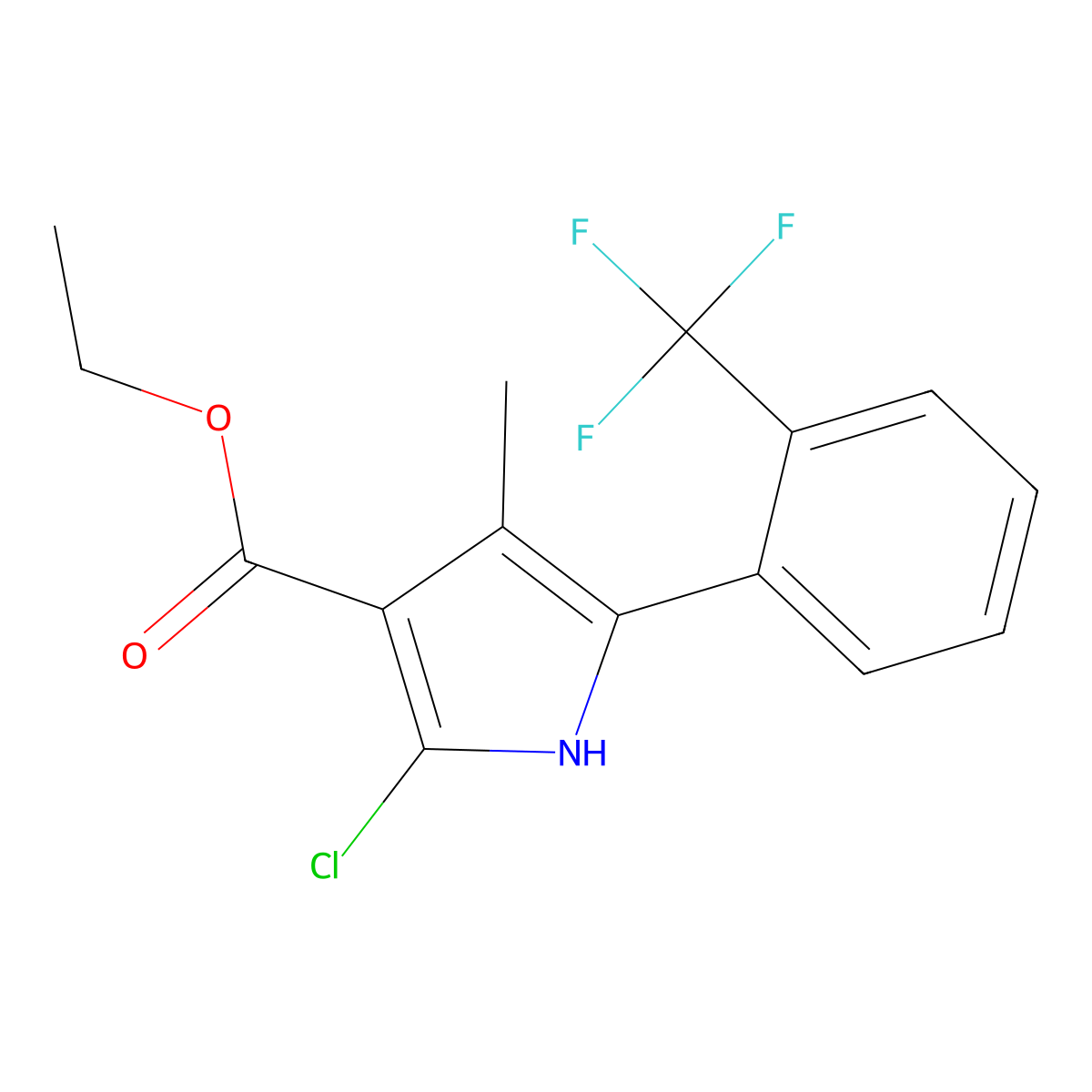 Ethyl 2-chloro-4-methyl-5-(2-(trifluoromethyl)phenyl)-1H-pyrrole-3-carboxylate molecular structure, CAS 1631030-75-5