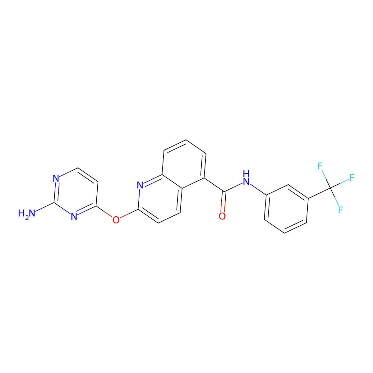 2-((2-Aminopyrimidin-4-yl)oxy)-N-(3-(trifluoromethyl)phenyl)quinoline-5-carboxamide molecular structure, CAS 1631035-78-3