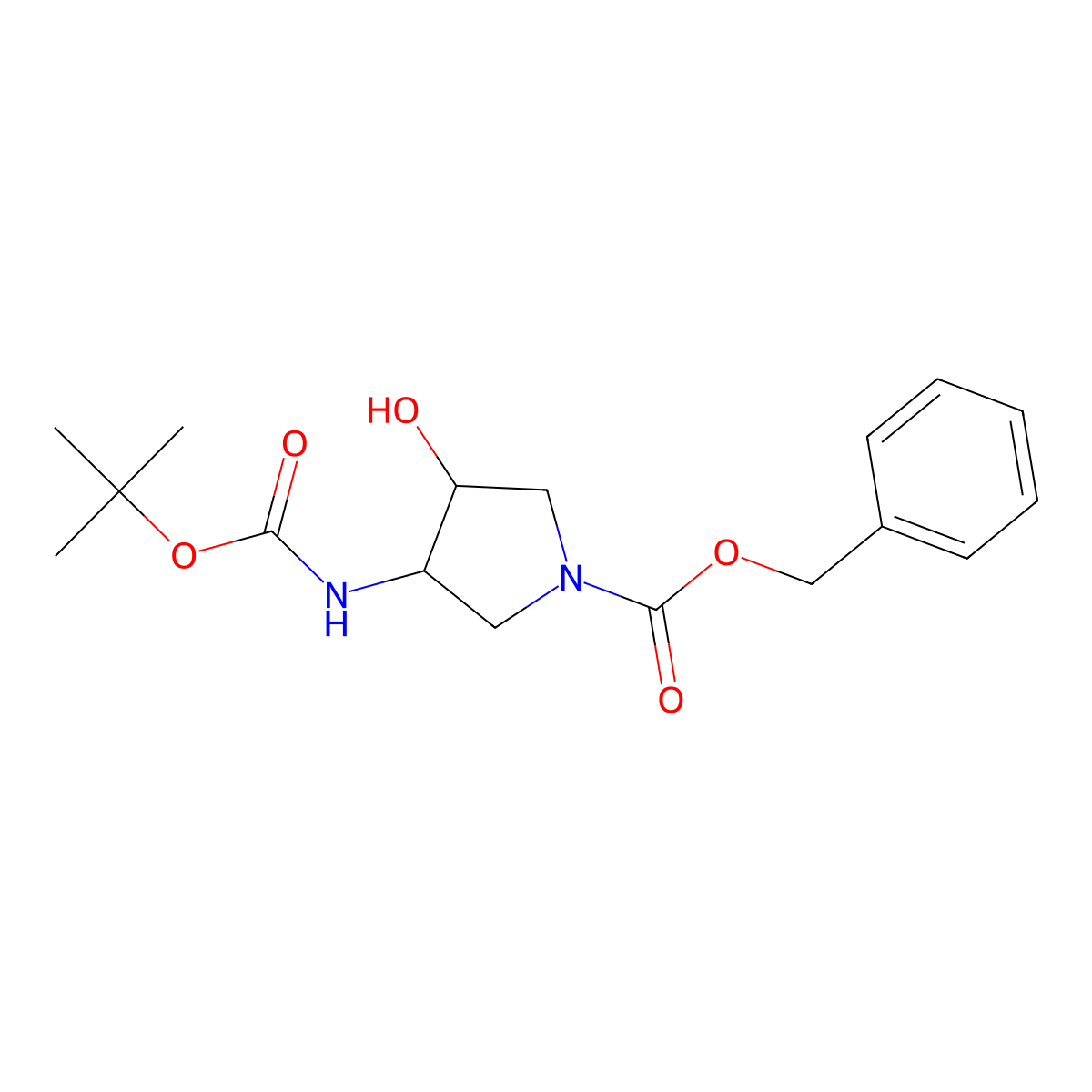 Benzyl 3-((tert-butoxycarbonyl)amino)-4-hydroxypyrrolidine-1-carboxylate molecular structure, CAS 1631070-64-8