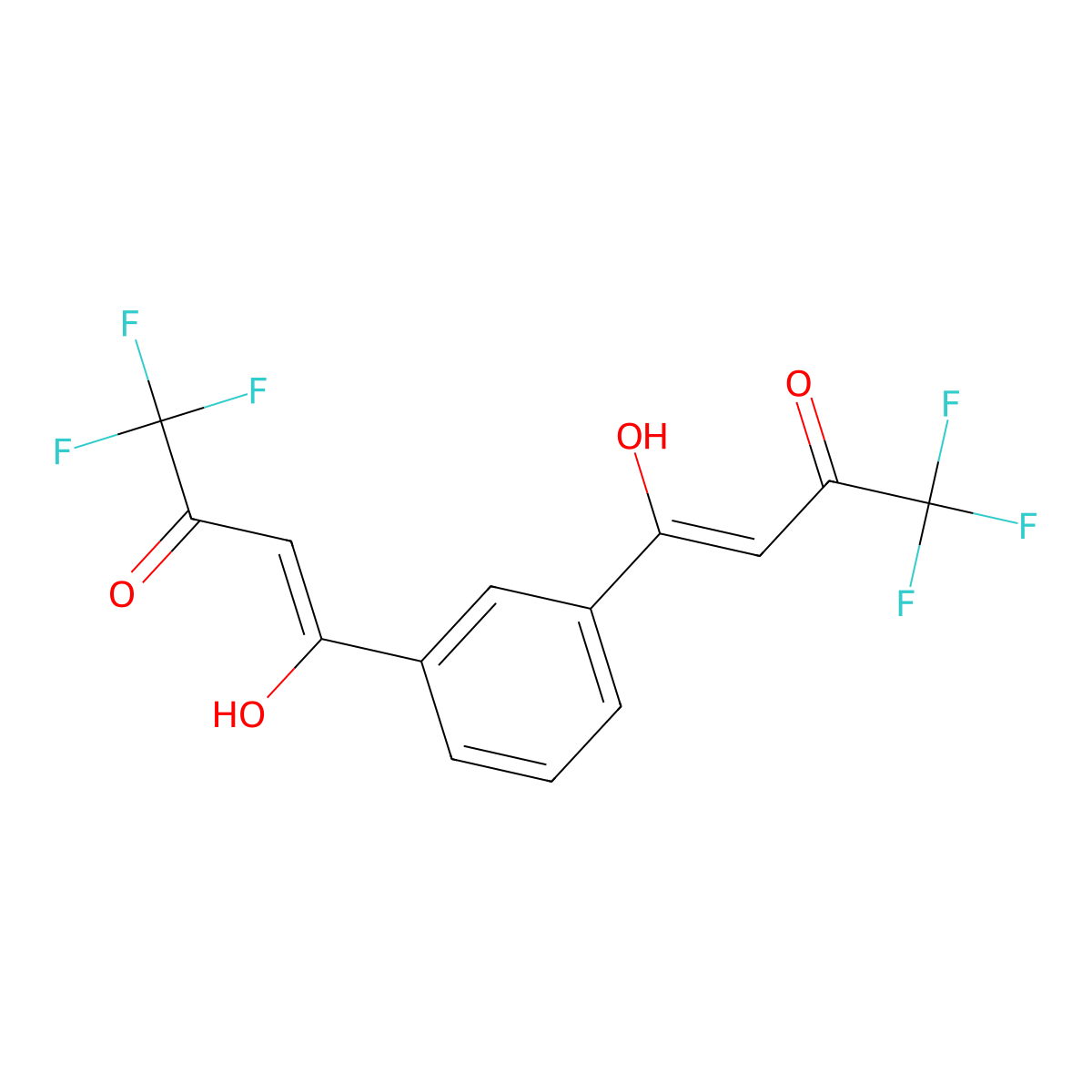 1,1,1-Trifluoro-4-hydroxy-4-[3-(4,4,4-trifluoro-1-hydroxy-3-oxobut-1-enyl)phenyl]but-3-en-2-one molecular structure, CAS 1631124-91-8