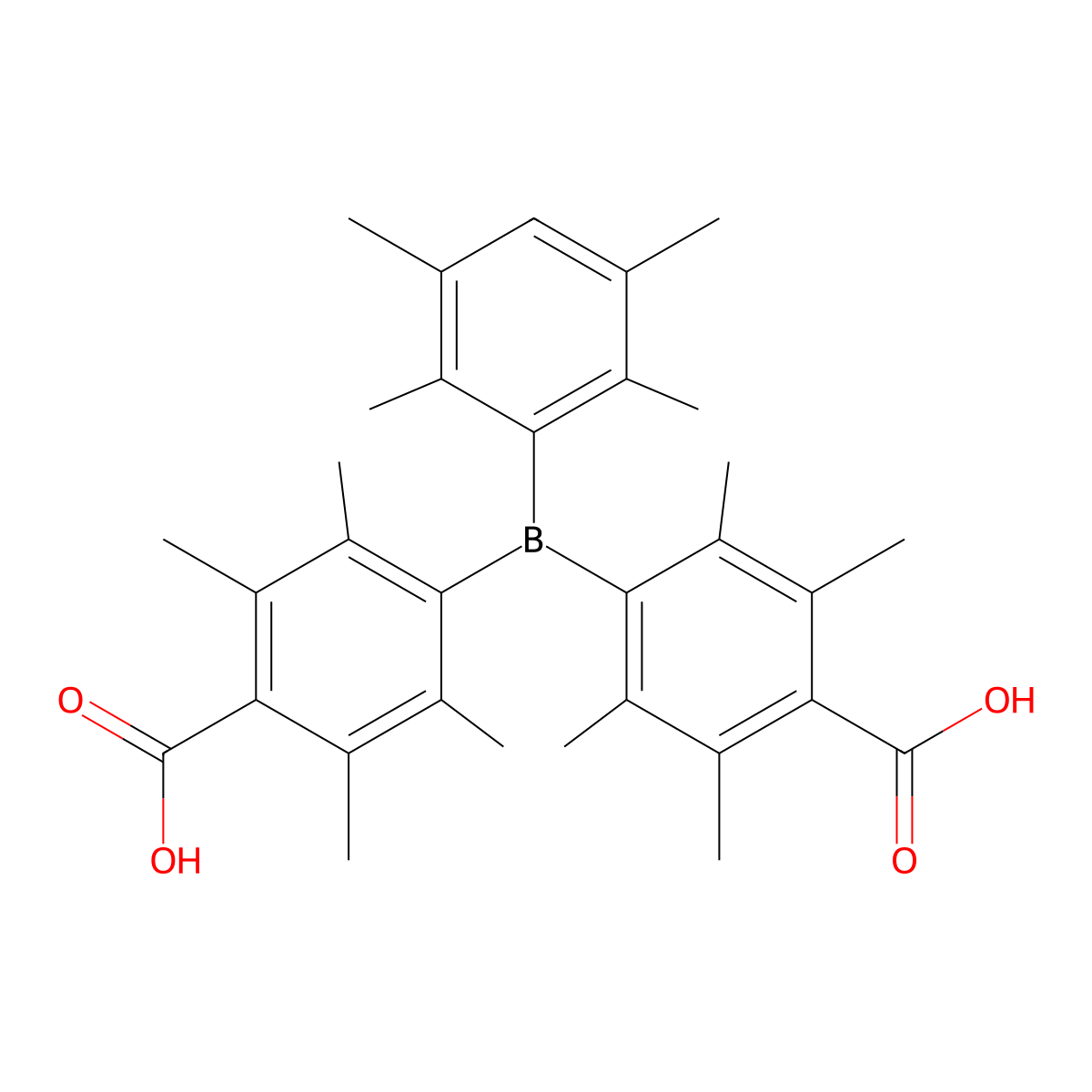 Benzoic acid, 4,4'-[(2,3,5,6-tetramethylphenyl)borylene]bis[2,3,5,6-tetramethyl- molecular structure, CAS 1631143-54-8