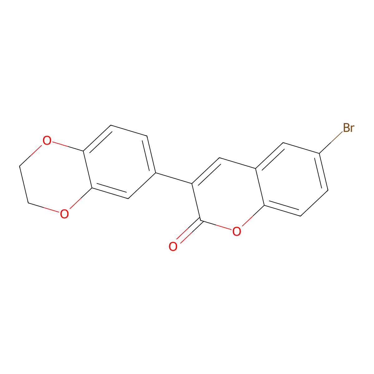 2H-1-Benzopyran-2-one, 6-bromo-3-(2,3-dihydro-1,4-benzodioxin-6-yl)- molecular structure, CAS 163130-55-0