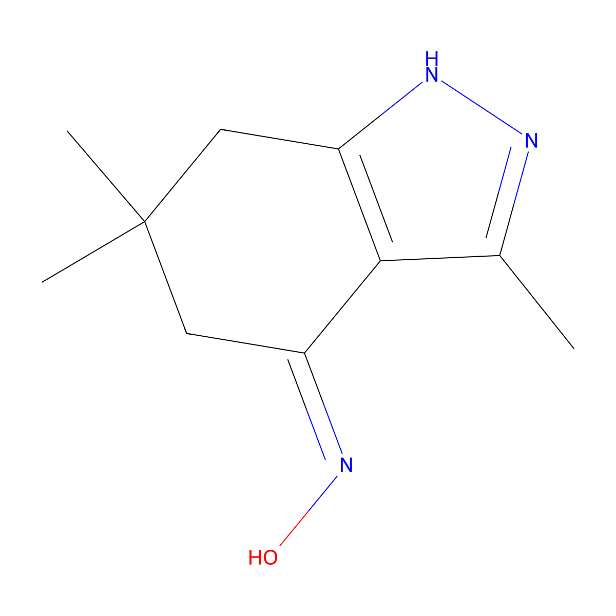 1,5,6,7-Tetrahydro-3,6,6-trimethyl-4H-indazol-4-one oxime molecular structure, CAS 16315-19-8