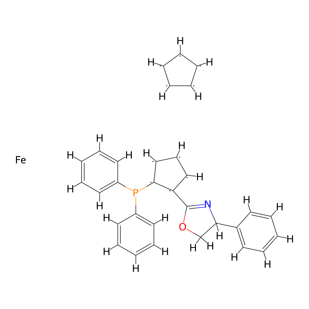 (2Sp)-1-[(4S)-4,5-Dihydro-4-phenyl-2-oxazolyl]-2-(diphenylphosphino)ferrocene molecular structure, CAS 163169-12-8