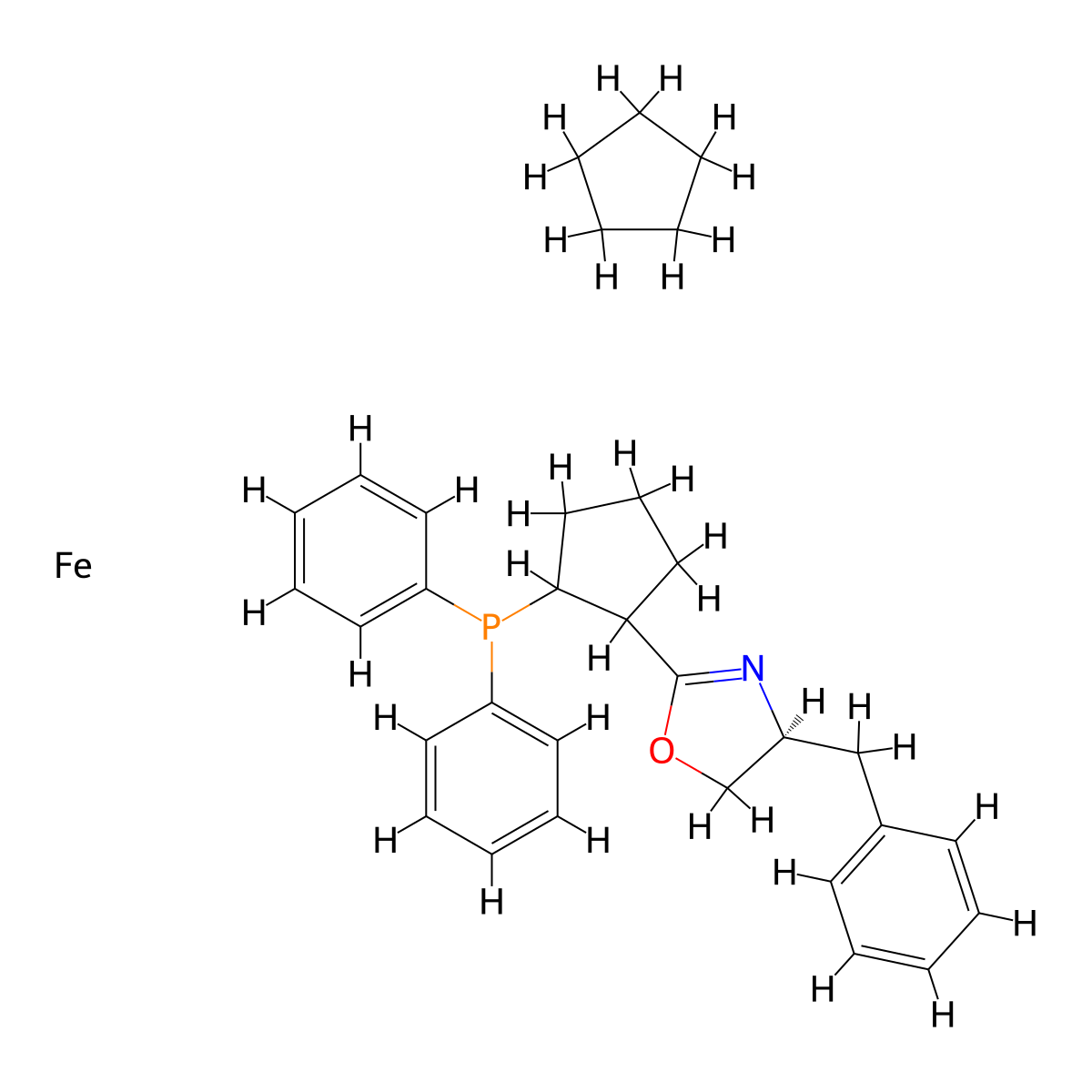 (2Sp)-1-[(4S)-4,5-Dihydro-4-phenylmethyl-2-oxazolyl]-2-(diphenylphosphino)ferrocene molecular structure, CAS 163169-14-0