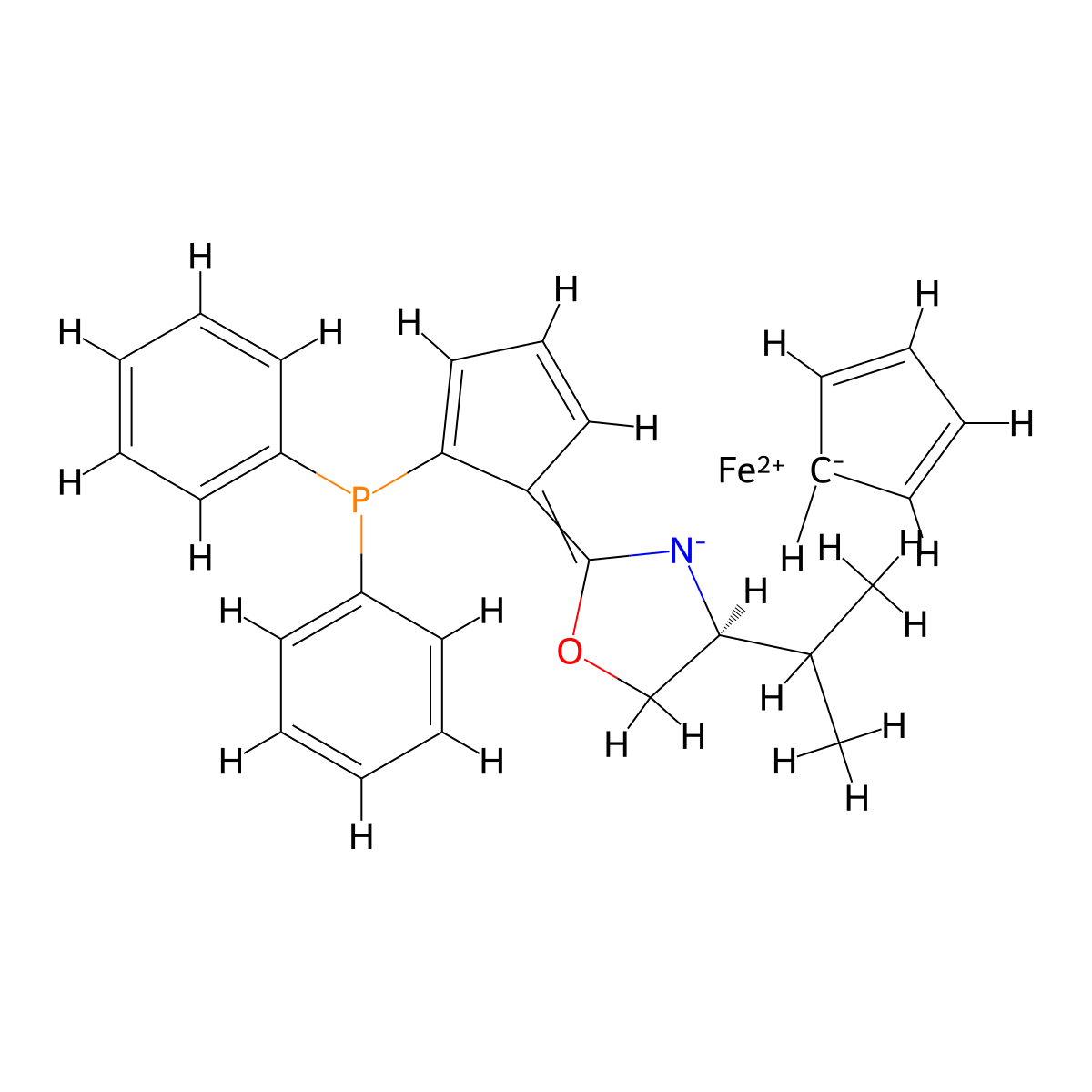 (2S)-1-((4S)-4,5-Dihydro-4-(1-methylethyl)-2-oxazolyl)-2-(diphenylphosphino)ferrocene molecular structure, CAS 163169-29-7