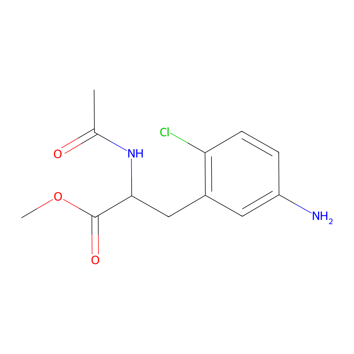 Methyl 3-(5-amino-2-chlorophenyl)-2-acetamidopropanoate molecular structure, CAS 1631735-27-7