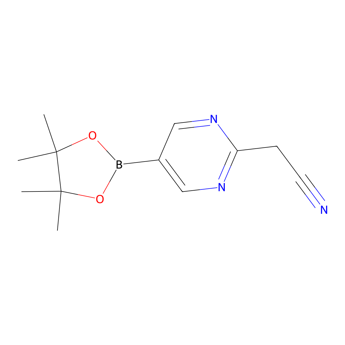 2-(5-(4,4,5,5-Tetramethyl-1,3,2-dioxaborolan-2-yl)pyrimidin-2-yl)acetonitrile molecular structure, CAS 1631981-66-2