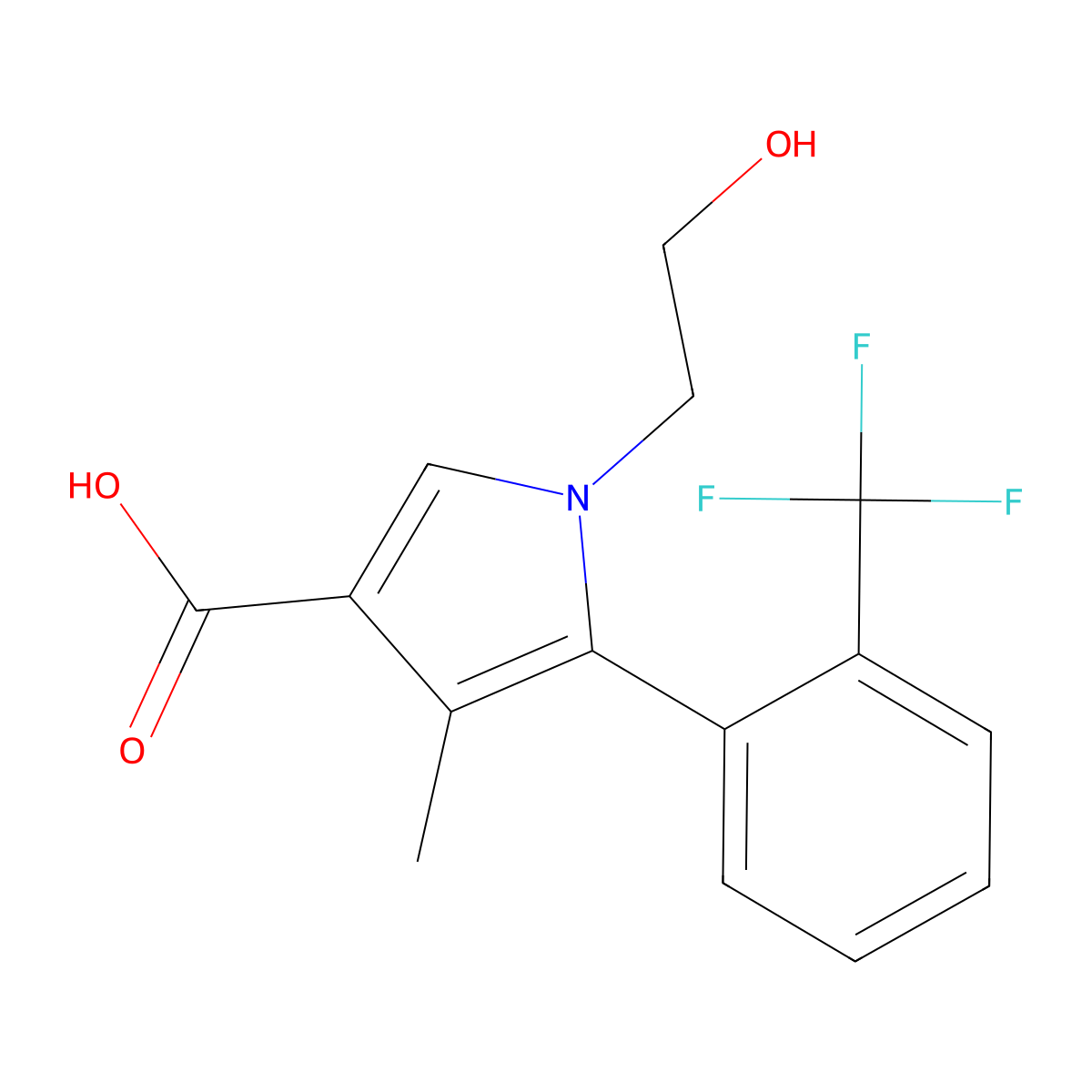 1-(2-hydroxyethyl)-4-methyl-5-(2-(trifluoromethyl)phenyl)-1H-pyrrole-3-carboxylic acid molecular structure, CAS 1632002-11-9