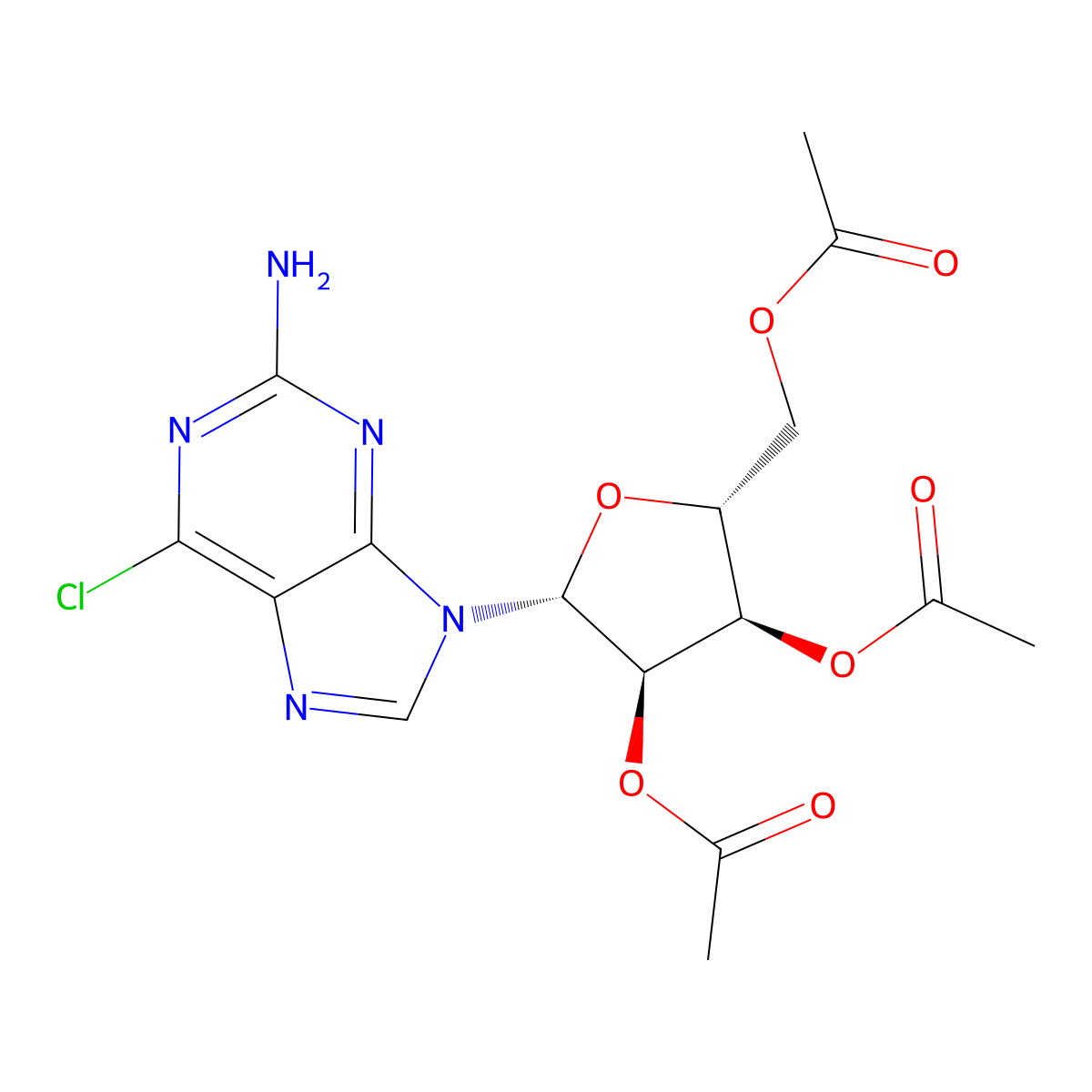 (2R,3R,4R,5R)-2-(Acetoxymethyl)-5-(2-amino-6-chloro-9H-purin-9-yl)tetrahydrofuran-3,4-diyl diacetate molecular structure, CAS 16321-99-6