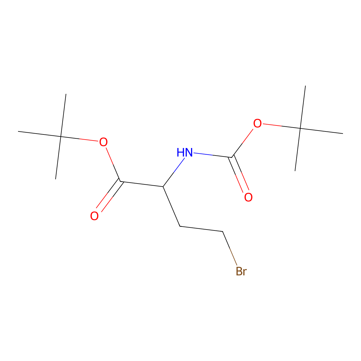 1,1-Dimethylethyl (2S)-4-bromo-2-[[(1,1-dimethylethoxy)carbonyl]amino]butanoate molecular structure, CAS 163210-89-7