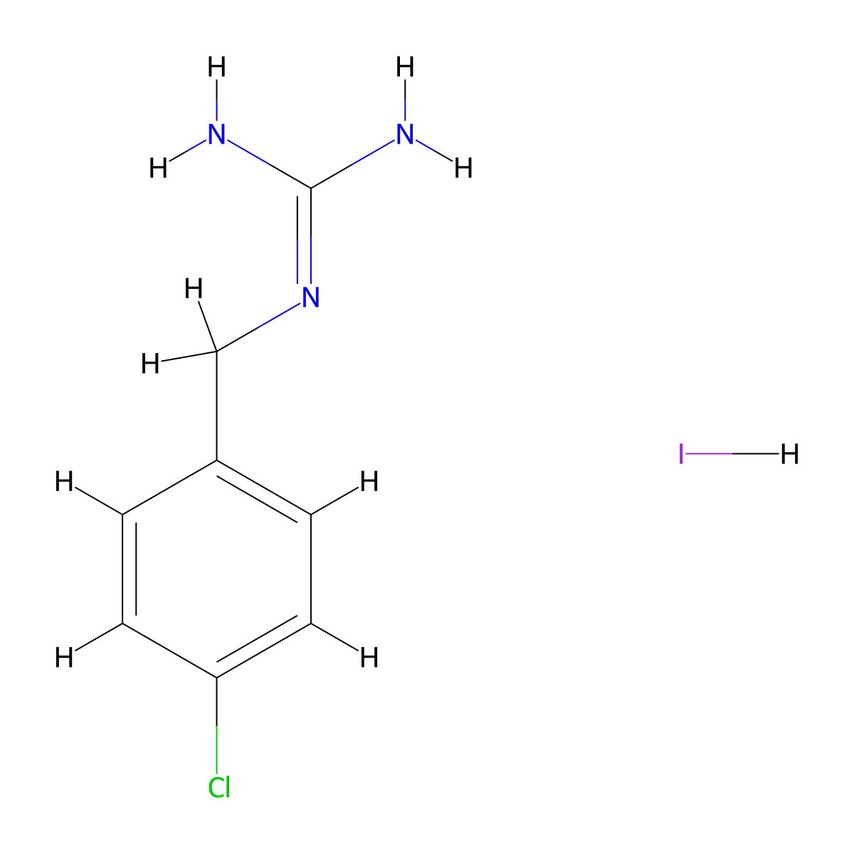 N''-[(4-chlorophenyl)methyl]guanidine hydroiodide molecular structure, CAS 1632141-77-5