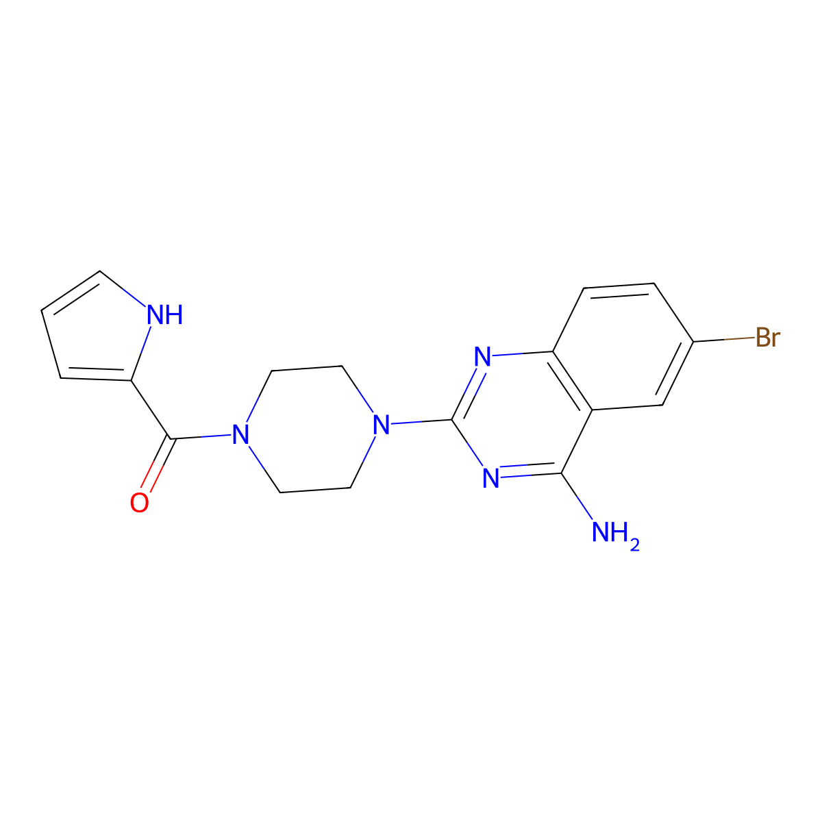 (4-(4-Amino-6-bromoquinazolin-2-yl)piperazin-1-yl)(1H-pyrrol-2-yl)methanone molecular structure, CAS 1632285-96-1
