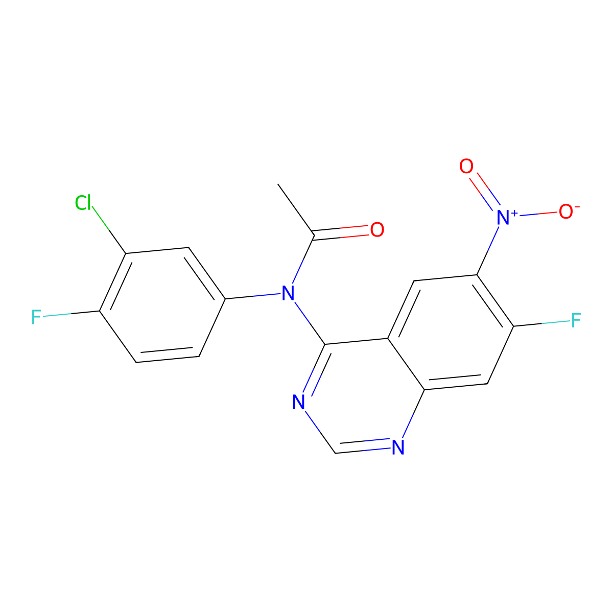 Acetamide, N-(3-chloro-4-fluorophenyl)-N-(7-fluoro-6-nitro-4-quinazolinyl)- molecular structure, CAS 1632286-05-5