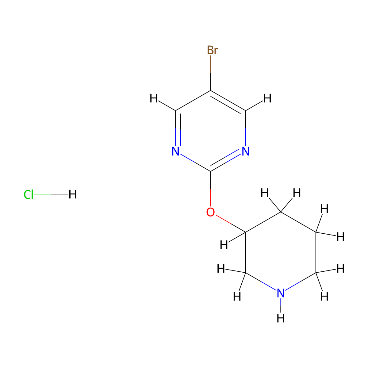 5-Bromo-2-(piperidin-3-yloxy)pyrimidine hydrochloride molecular structure, CAS 1632286-11-3