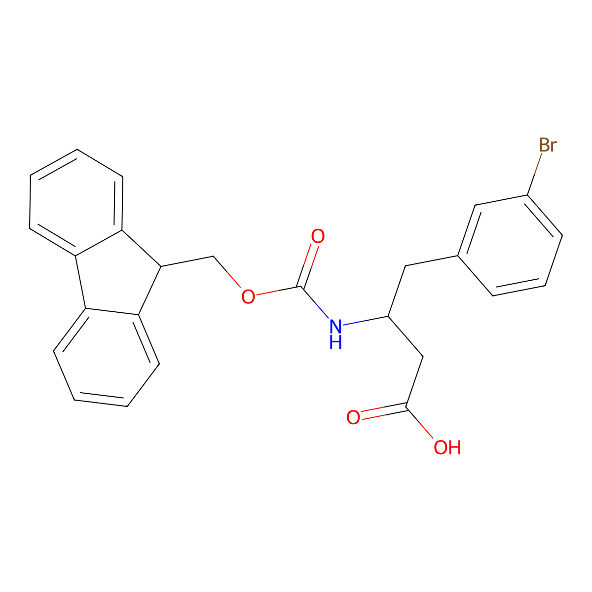 (R)-3-((((9H-Fluoren-9-yl)methoxy)carbonyl)amino)-4-(3-bromophenyl)butanoic acid molecular structure, CAS 1632296-29-7