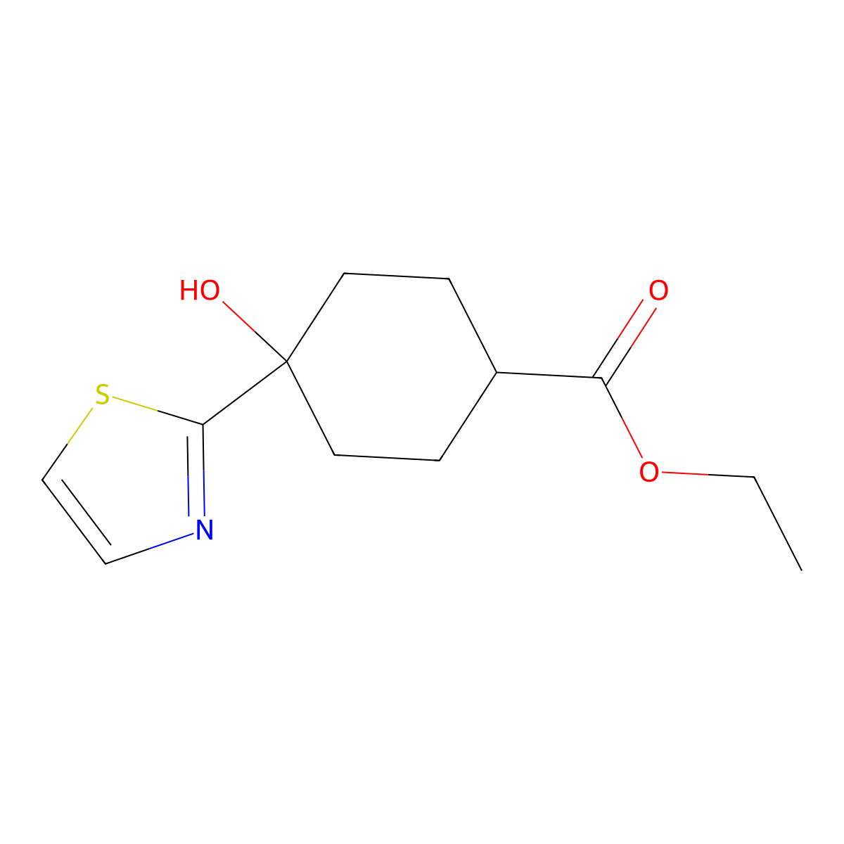 Ethyl 4-hydroxy-4-(thiazol-2-YL)cyclohexanecarboxylate molecular structure, CAS 1632356-87-6