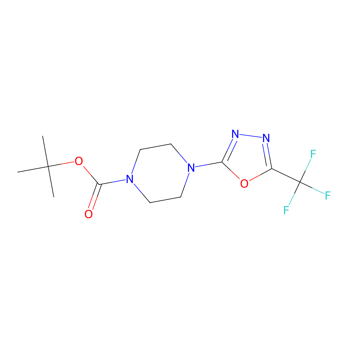 Tert-butyl 4-[5-(trifluoromethyl)-1,3,4-oxadiazol-2-yl]piperazine-1-carboxylate molecular structure, CAS 1632499-07-0