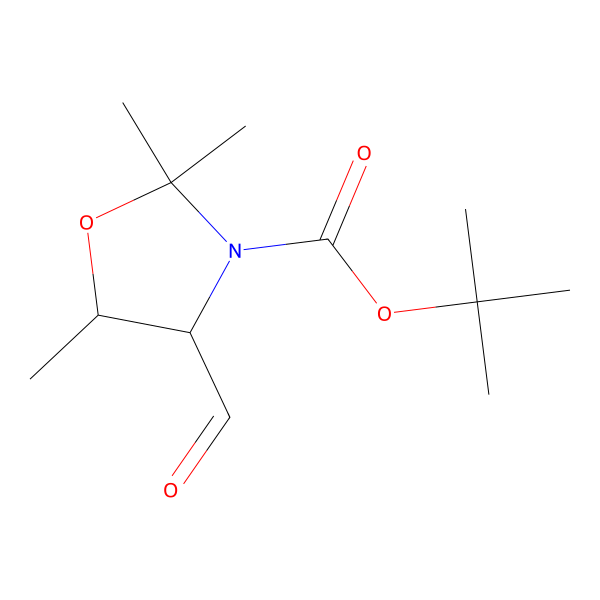 Tert-butyl (4R,5S)-4-formyl-2,2,5-trimethyl-1,3-oxazolidine-3-carboxylate molecular structure, CAS 163258-92-2