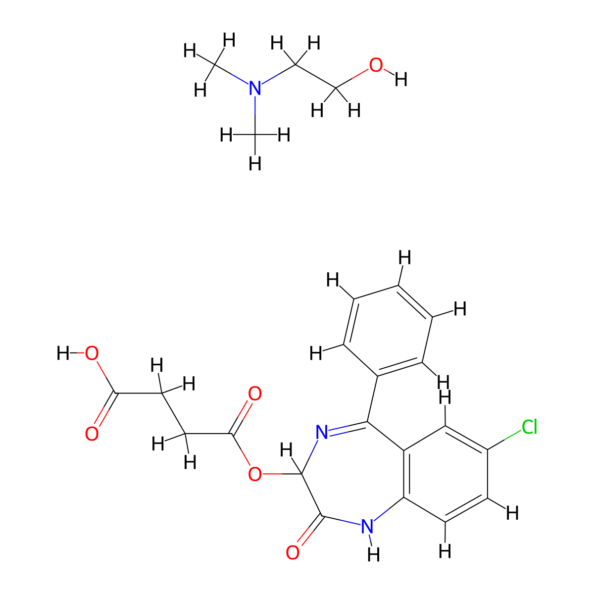 2h-1,4-benzodiazepin-2-one, 7-chloro-1,3-dihydro-3-hemisuccinyloxy-5-phenyl-, dimethylaminoethanol salt molecular structure, CAS 16327-90-5