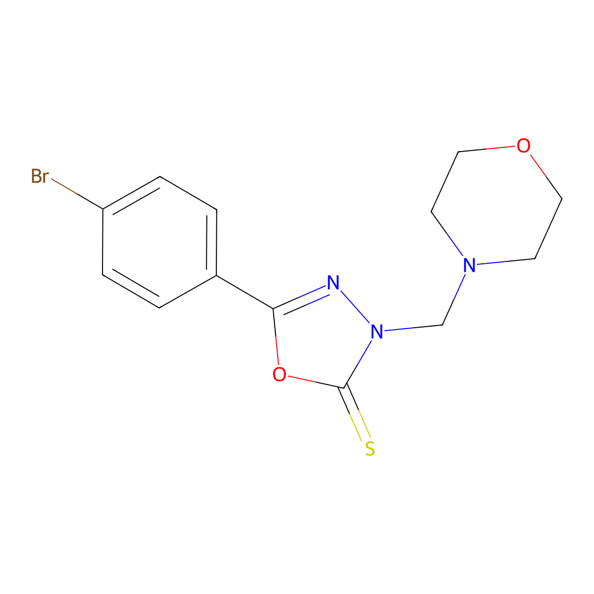 5-(4-bromophenyl)-3-(morpholin-4-ylmethyl)-1,3,4-oxadiazole-2(3H)-thione molecular structure, CAS 163274-96-2