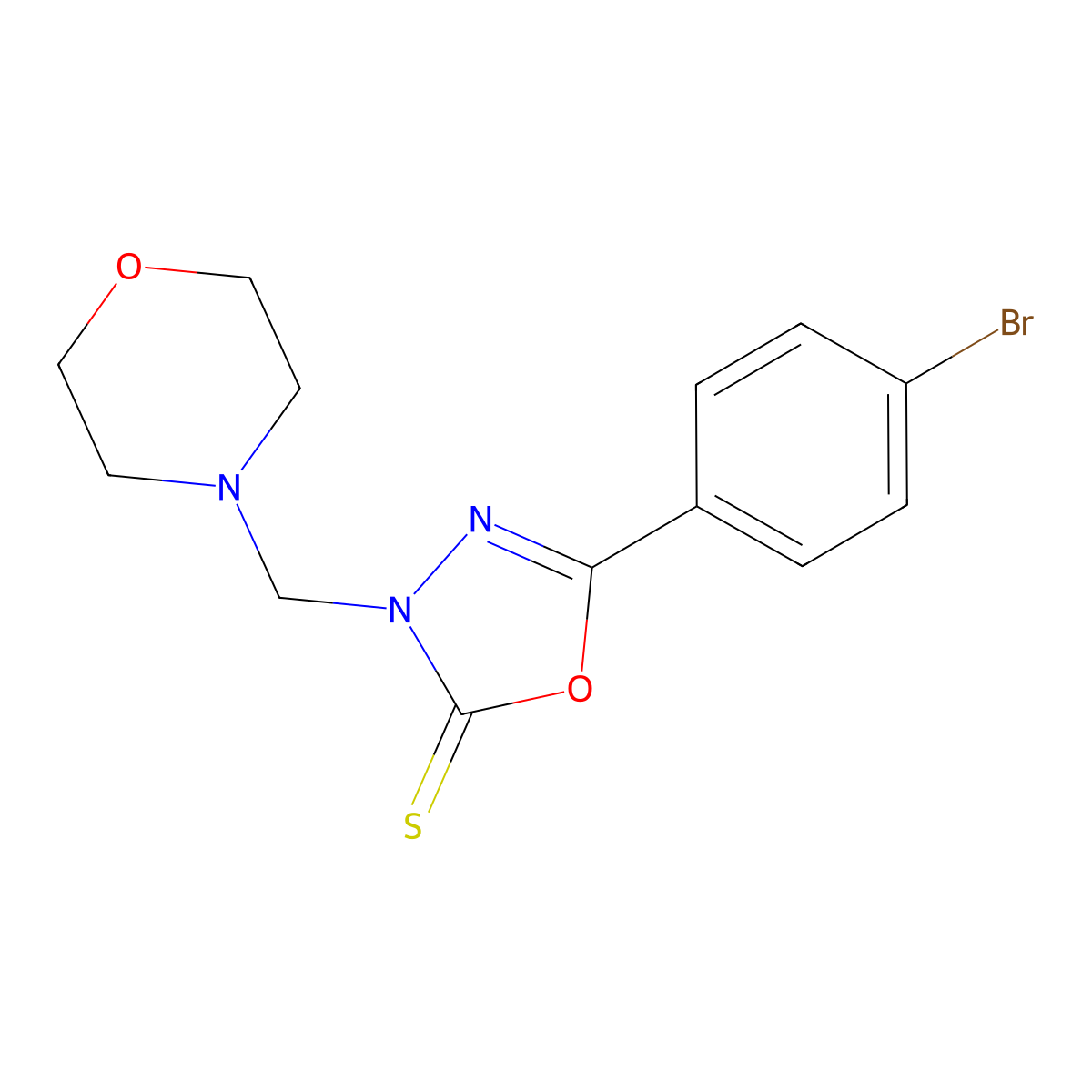 5-(4-bromophenyl)-3-(morpholin-4-ylmethyl)-1,3,4-oxadiazole-2(3H)-thione molecular structure, CAS 163274-96-2