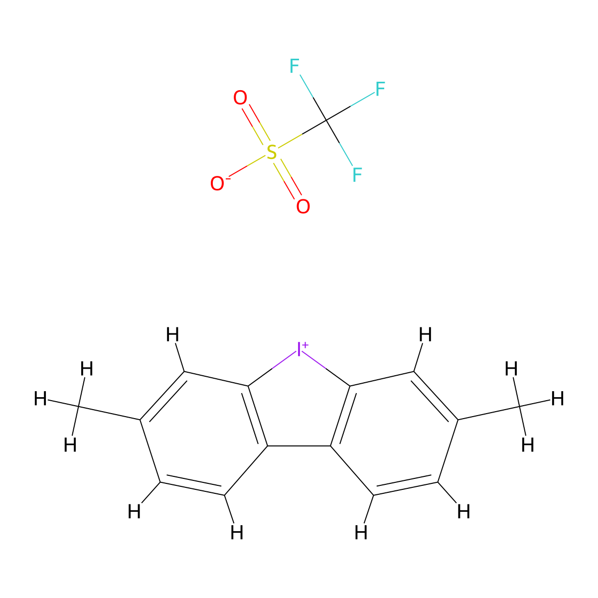 5,11-Dimethyl-8-iodoniatricyclo[7.4.0.02,7]trideca-1(9),2(7),3,5,10,12-hexaene;trifluoromethanesulfonate molecular structure, CAS 1632986-73-2