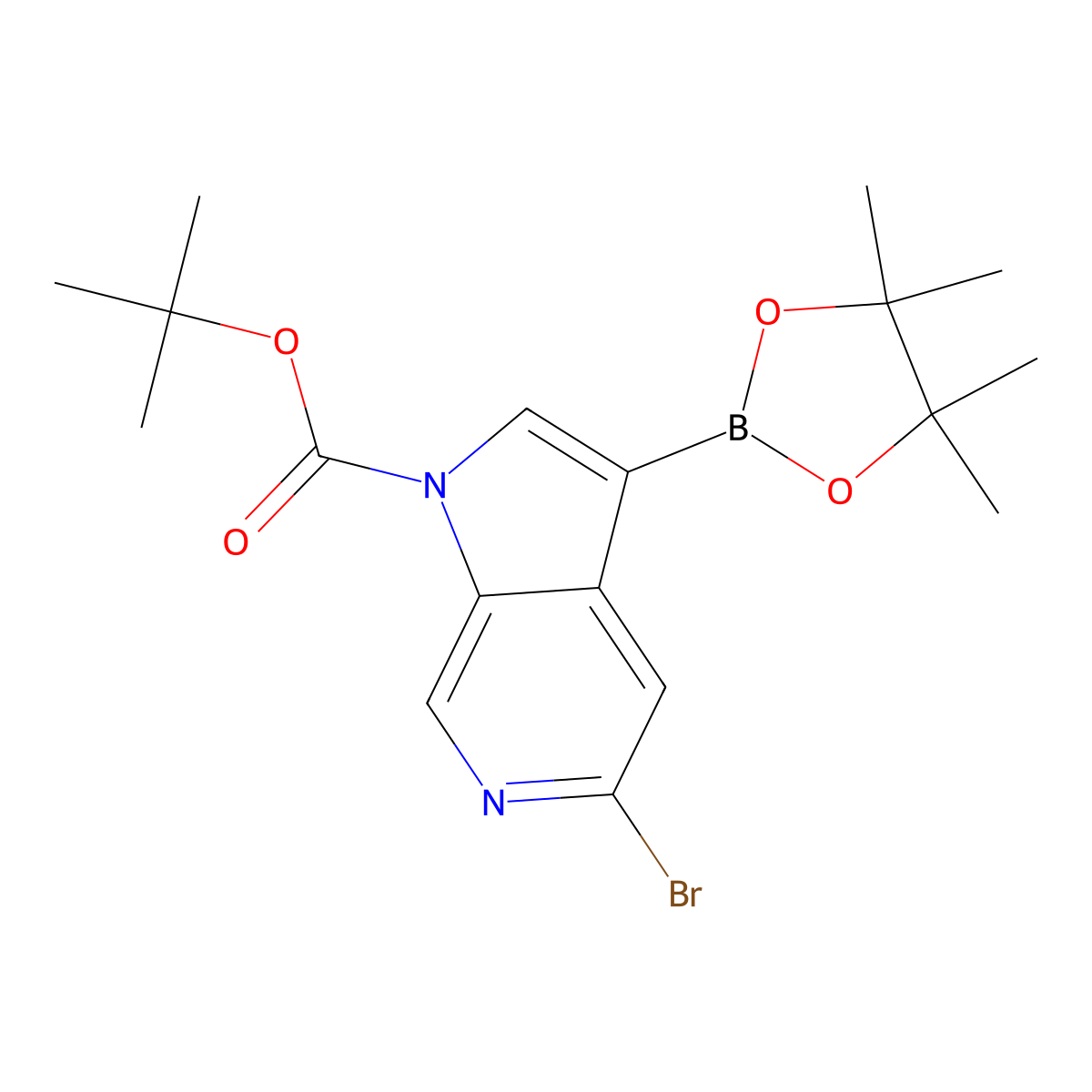 tert-Butyl 5-bromo-3-(4,4,5,5-tetramethyl-1,3,2-dioxaborolan-2-yl)-1H-pyrrolo[2,3-c]pyridine-1-carboxylate molecular structure, CAS 1632996-84-9
