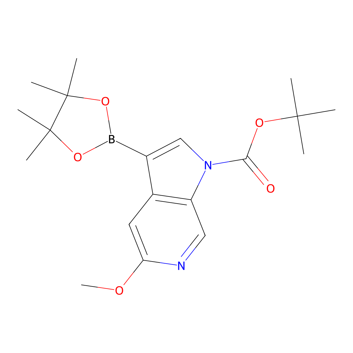 tert-butyl 5-methoxy-3-(tetramethyl-1,3,2-dioxaborolan-2-yl)-1H-pyrrolo[2,3-c]pyridine-1-carboxylate molecular structure, CAS 1632996-86-1