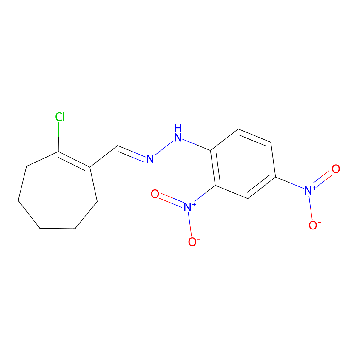 2-Chloro-1-cycloheptene-1-carboxaldehyde 2-(2,4-dinitrophenyl)hydrazone molecular structure, CAS 1633-65-4